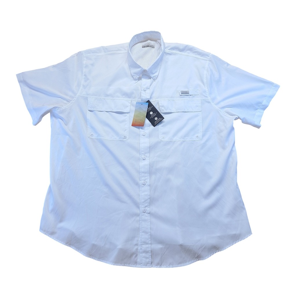 Ocean Coast Fishing Shirt Mens XXL White New Short Sleeve Vented Performance